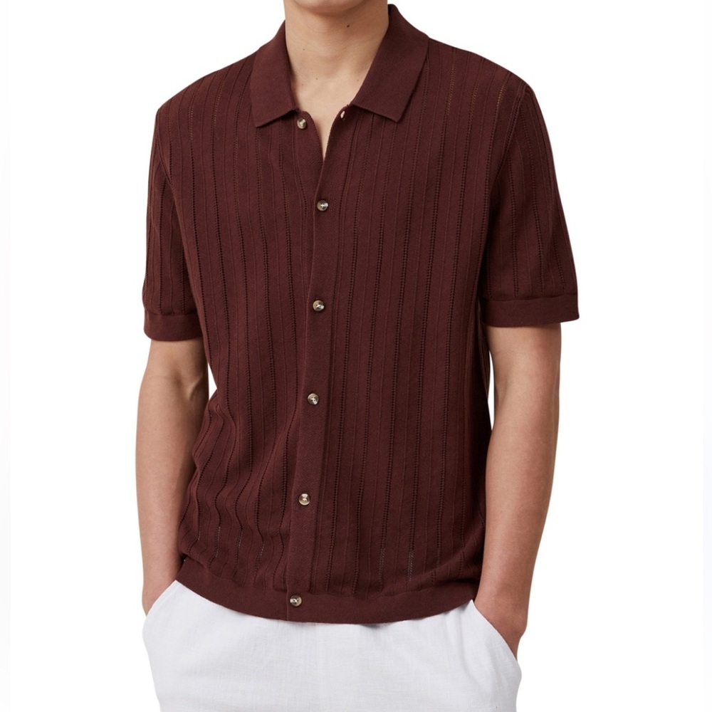 Cotton On Pablo Button Down Ox Blood Brown Polo Collared Knit Sweater Shirt XL